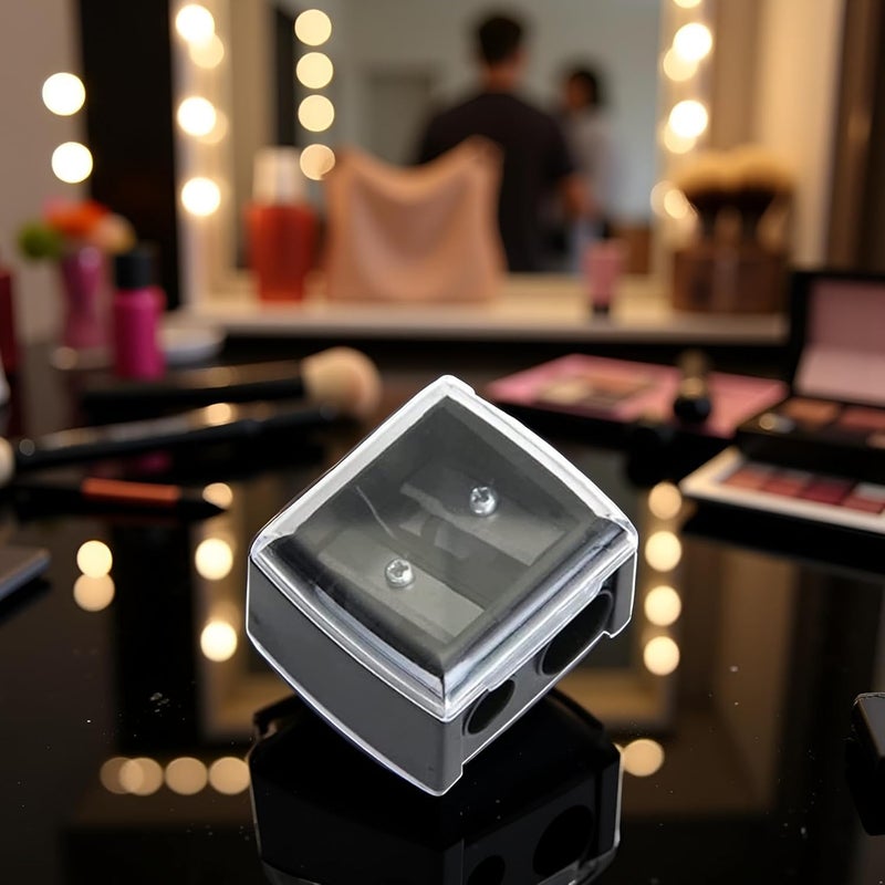 Bwexxt Black Eyeliner Sharpener Makeup Pencil Sharpener Pencil Sharpeners for Eyebrow Eyeliner Pencil Tool Dual Holes Eye Pencil Sharpener with Cover Portable Makeup Brushes and Tools - Image 4